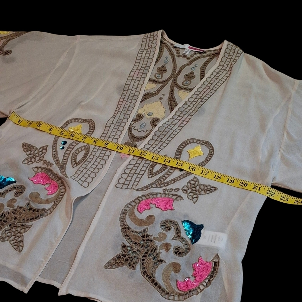 Tracy Reese Silk Embellished Open-front Sleeve Kimono Blouse Women Size X-Small - Picture 15 of 16